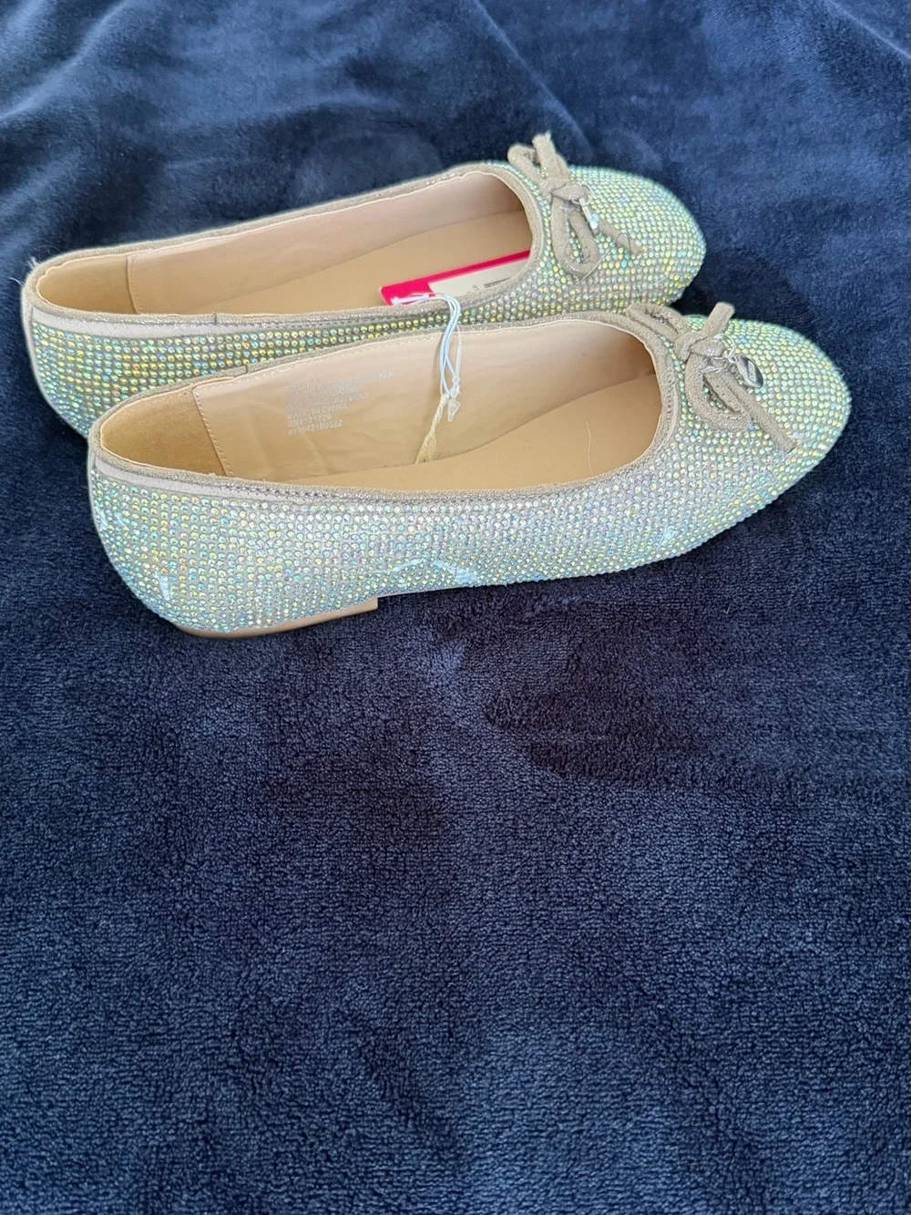 Vince Camuto Iridescent Crystal-Embellished Nude Flats